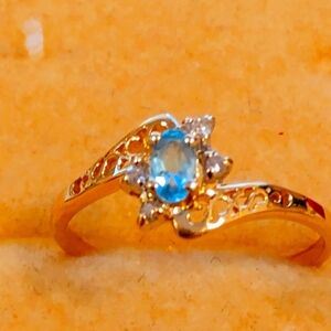 14K Yellow Gold, Blue Topaz & Diamond Ring